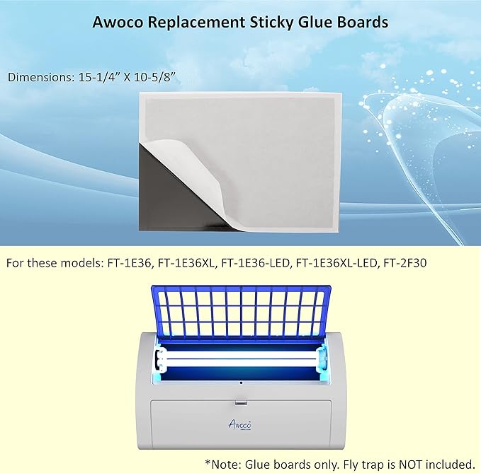 Awoco Pack of 10 Replacement Sticky Type E Glue Boards for Awoco Wall Mount Sticky Fly Trap Lamp Model FT-1E36 - Fits for Other Brands (10 Pcs Type E)