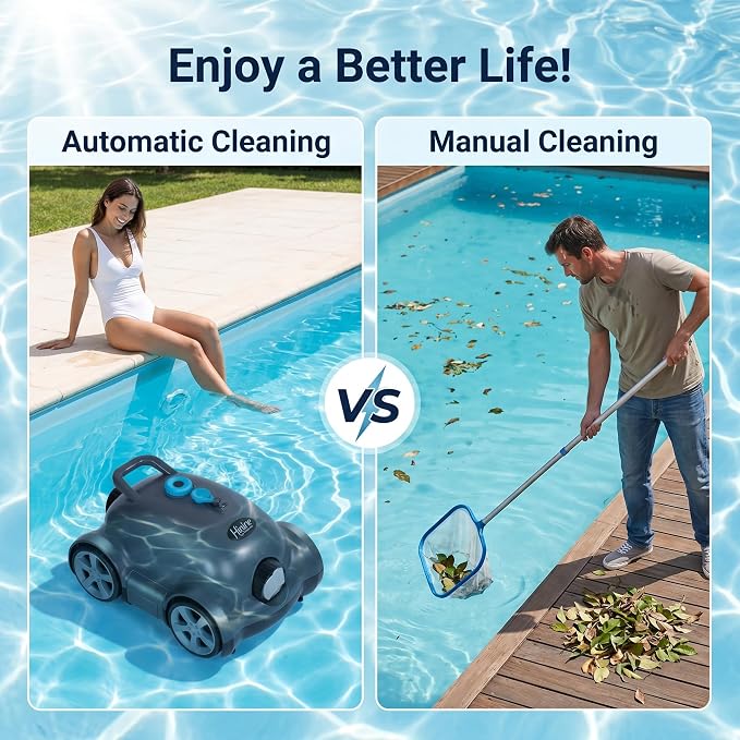 Cordless Robotic Pool Cleaner,Automatic Pool Vacuum Robot for In-Ground/Above Ground Pools,150 Min Runtime, IPX8 Waterproof, 2200 Sq Ft Coverage (Grey)