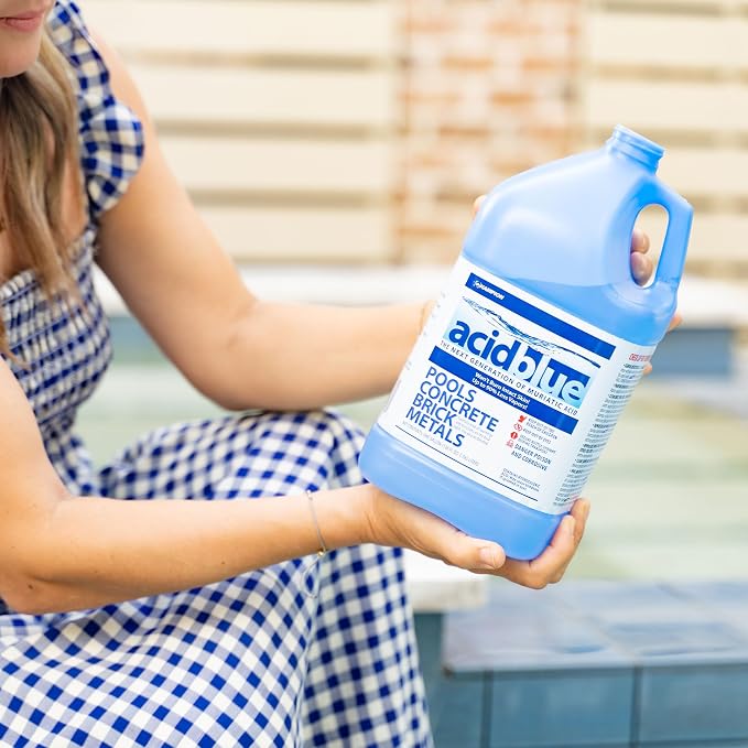 CPDI Champion 4-Pack Acidblue Muriatic Acid for Swimming Pools & Spas, 1 Gallon Each - Low-Fume pH Stabilizer & Cleaner for Concrete & Masonry Surfaces, Clears Rust & Scale Build-Up