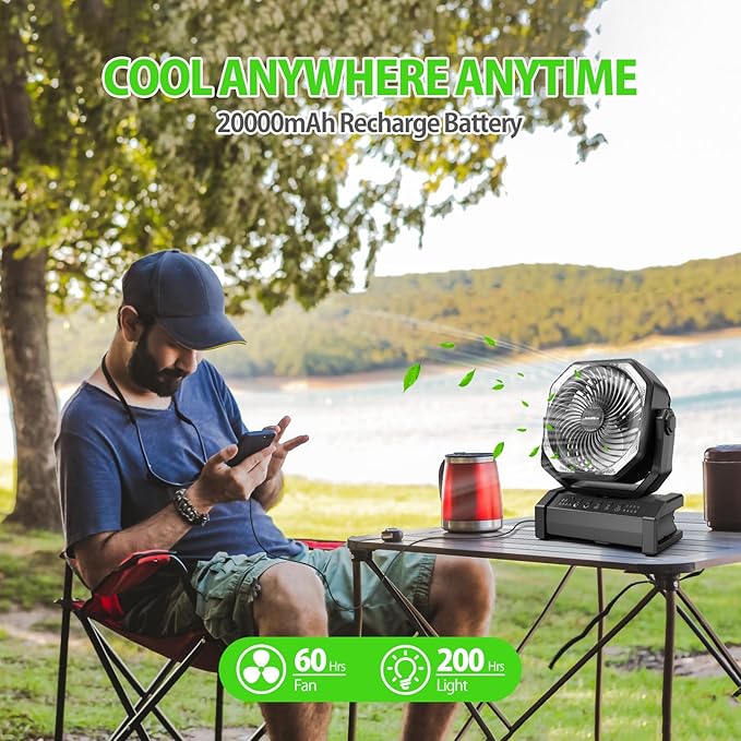 AddAcc 20000mAh Rechargeable Camping Fan + Compressed Air Duster, 30 Gear Stepless Speed, 70000 RPM Super Power Turbo Fan