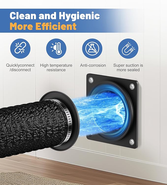 Magnetic Dryer Vent Connector Kit with 3.3ft Flexible Aluminum Foil Hose, 4'' Quick Release Airtight Seal Dryer Duct Connection, Fire-Resistant Airtight Seal & Reinforced Wall Connector (black)