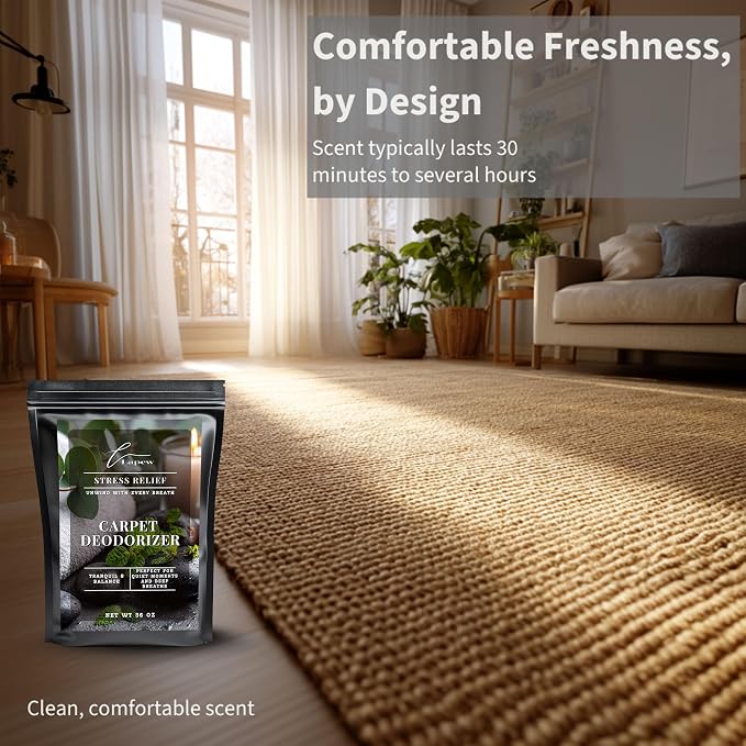 Lapew Stress Relief Carpet Deodorizer Powder - Pet Safe Freshener for Vacuuming | Scented Odor Eliminator for Home | 36 oz