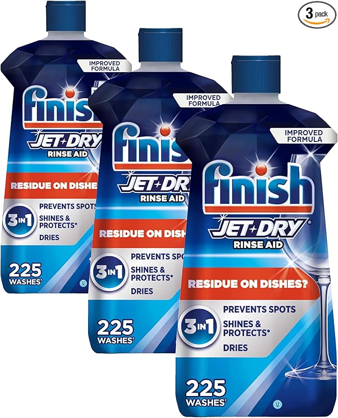 Finish Jet-Dry Dishwasher Rinse Aid, Compatible with Dishwasher Detergent, Prevents Spots & Residues, Dries, Shine & Protects, 23 oz, 225 Washes. (Pack of 3)
