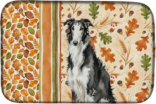 Caroline's Treasures Black and White Borzoi Heirloom Fall Dish Drying Mat Absorbent Dish Drying Mat Pad for Kitchen Counter Dish Drainer Mat for Countertop, 14 x 21", Multicolor