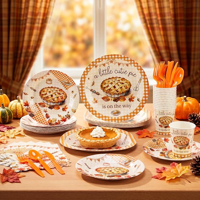200 Pcs Little Cutie Pie Baby Shower Party Decorations Plates and Napkins Disposable Tableware Set a Little Cutie Pie Is on the Way Decorations for 25 Guests Baby Shower Birthday Supplies