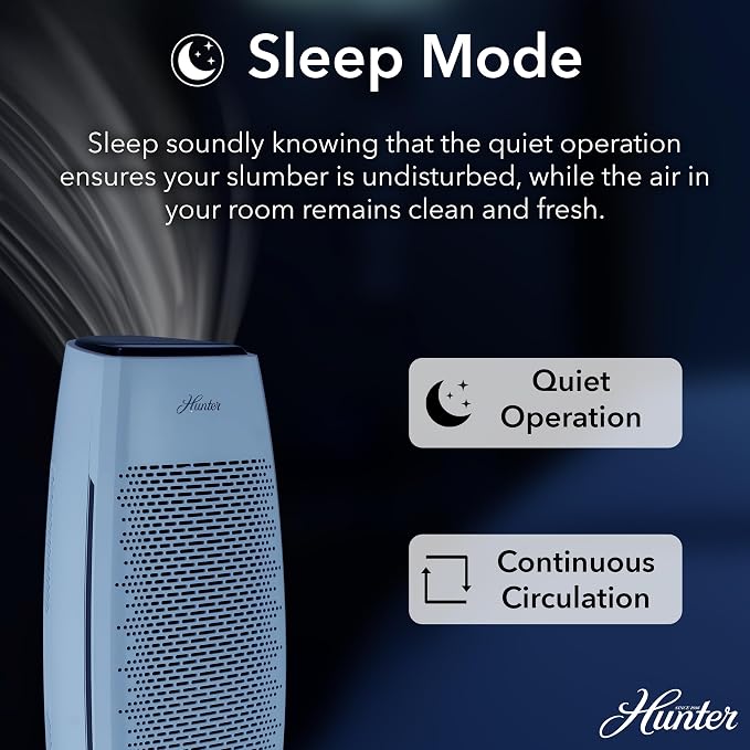 Hunter Air Purifiers for Home Large Room and Bedroom. True HEPA Air Purifier Tower for Pets, Odors, Allergens, Smoke, Dust, VOC's. Cleans 969 Ft² per Hour, 3 Fan Speeds, Sleep Timer. White
