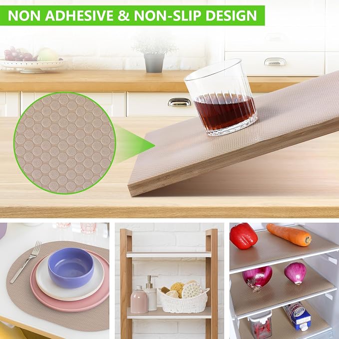Beige Shelf Liners for Kitchen Cabinets Non Adhesive Drawer Liner for Bathroom Waterproof Refrigerator Liners for Shelves Fridge Plastic Mats Cabinet Cupboard Liner 23.6 x 78.7 Inches