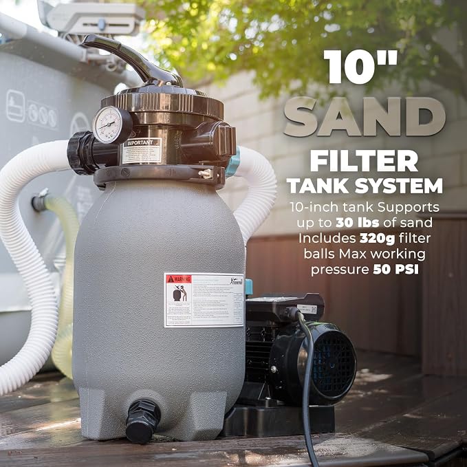 XtremepowerUS 10" Sand Filter Pump System for Above Ground Swimming Pool Multi-Port Valve Swimming Pool Filter With Timer System & Filter Ball Set