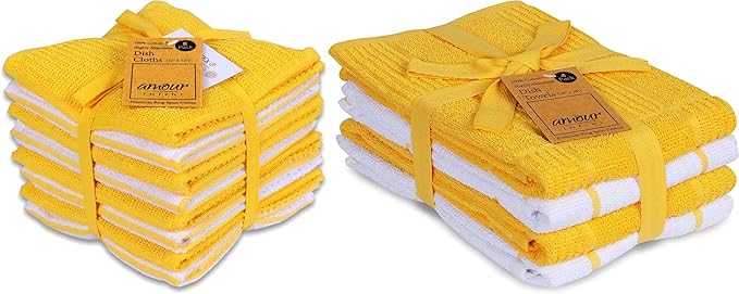 AMOUR INFINI Terry Dish Cloths Set of 8 Kitchen Towels Pack of 4 Highly Absorbent Super Soft Kitchen Reusable Quick Dry Dishcloths Set