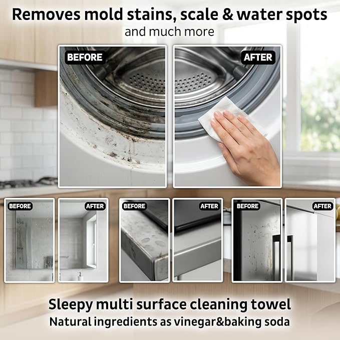 Sleepy Easy Clean XL Heavy Duty Cleaning Wipes (300 Count) – Chlorine-Free Bleach & Vinegar Formula – Large 8"x8" Multi Surface Scrubbing Wipes for Bathroom, Grout, Tile, Glass, Carpet Spots & Stain
