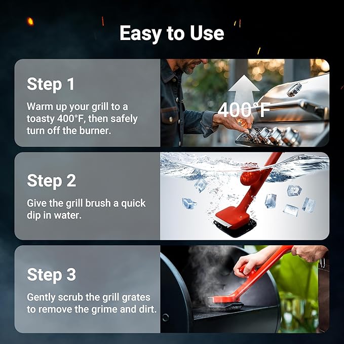 ThermoMaven Bristle-Free BBQ Grill Brush - No Wire Risk Steam Cleaner Removes Burnt Grease Fast - 17" Cool-Touch Handle, Scraper & 3 Replaceable Heads for Gas, Charcoal & Cast Iron