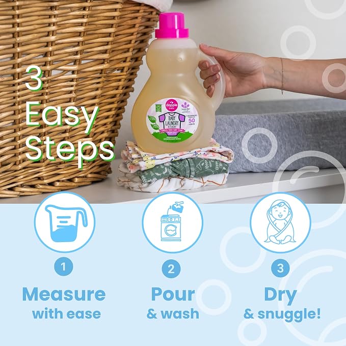 Dapple Baby Laundry Detergent, Powered by Plants, Concentrated, Hypoallergenic, Lavender, Stain Remover, 50 Fl Oz (2 Pack)