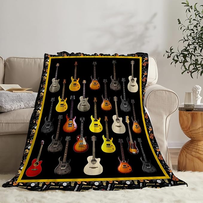 Tijuboni Guitar Music Throw Blanket Guitar Gifts for Girls Boys Women Men Kids Adults Soft Flannel Fleece Blanket for Couch Sofa Bed Home Decor 50"x60"