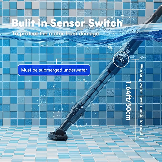PoolMr Handheld Pool Vacuum for Above Ground Pool & Hot Tub Vacuum, with 2 Brush Heads, 90 Mins Running Time, 13.2 Gallons/Min Powerful Suction, Ideal for Cleaning Debris and Sand Underwater, Black