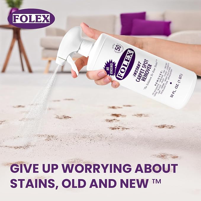 FOLEX Instant Carpet Spot Remover 128 oz - Powerful Stain Remover for Carpets, Upholstery & Rugs - Eliminates Pet Stains, Grease, Red Wine, Food, Makeup & More - With Reusable Cleaning Cloth - 2 Pack