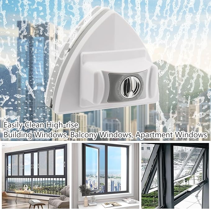 Mitclear Magnetic Window Cleaner Tool Glass Wiper, Adjustable Magnet Window Washer, Double-Sided Windows Cleaning Brush for High-Rise Single/Double Glazed Windows Thickness 0.2''-1.4''(5-35mm)