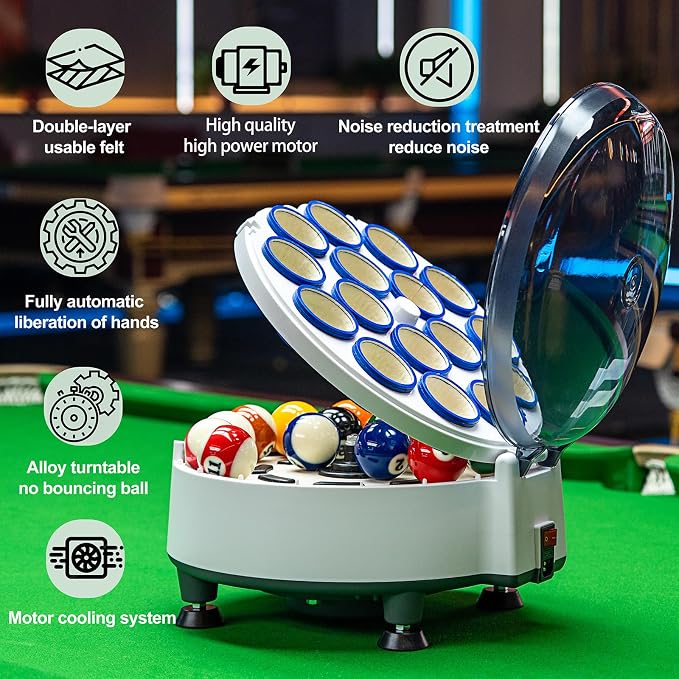 Pool Ball Cleaner Pool Ball Polishing Cleaning Machine Billiard Ball Cleaner Electronic Pool Balls Polishing for 16 Billiard and Snooker Balls 110V 180V