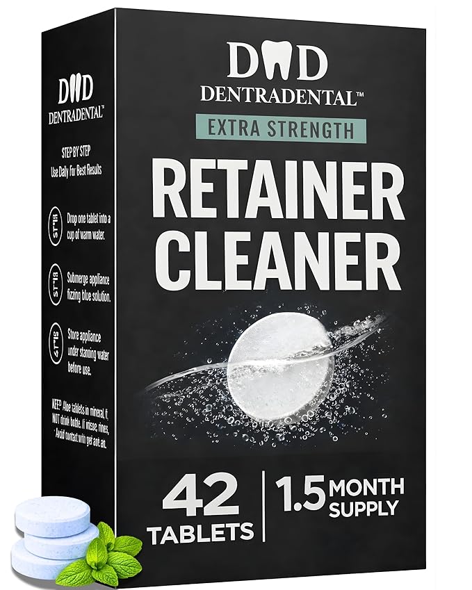 Retainer Cleaner Tablets - 1.5 Month Supply (42 Tablets) - Clean Retainers, Mouth Guards, Dentures - Removes Odor & Plaque (42 Pcs)