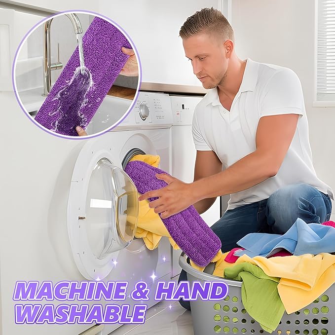 Microfiber Mops for Floor Cleaning - BPAWA Flat Floor Mop with 8 Reusable Washable Mop Pads fit for Swiffer Powermop Kitchen Wet Dry Dust Mop for Hardwood Laminate Wood Tile Ceramic Vinyl Wall Floors