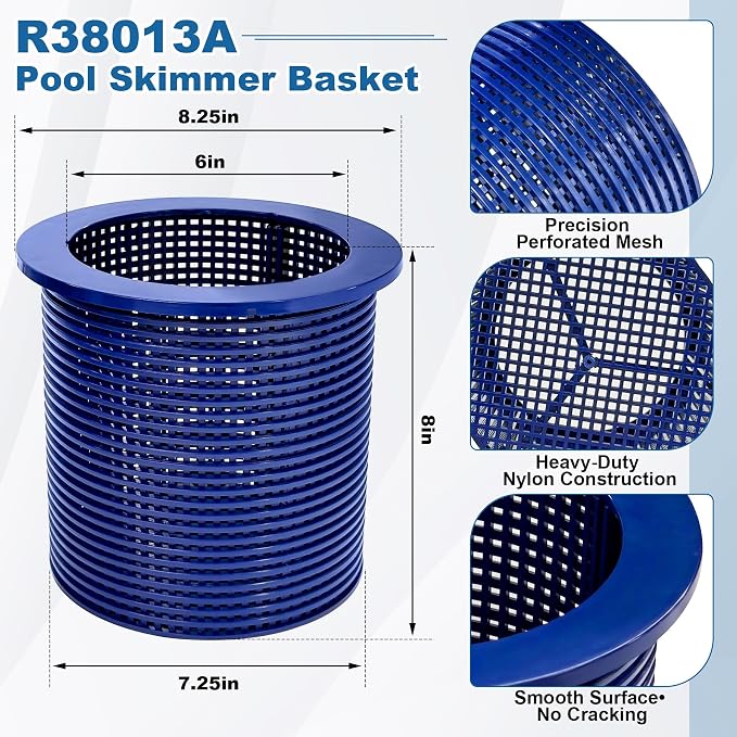 BigHead R38013A Pool Skimmer Basket Compatible with Pentair American Admiral for Inground Heavy Duty Pool Skimmer Basket Replacement for R38013A V38-135 V38-135 V38-136 (Blue)