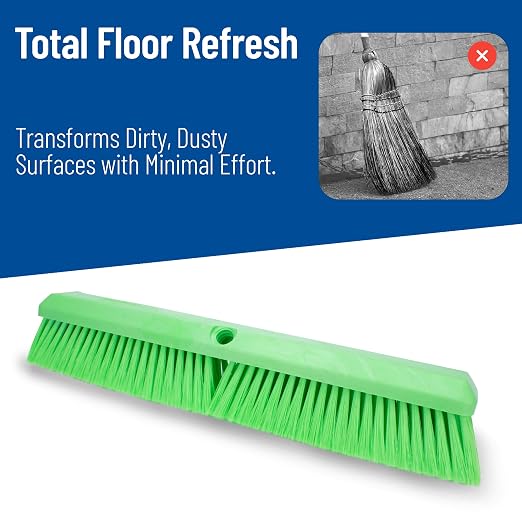 SPARTA 41890EC75 Omni Sweep Plastic Push Broom Head, Heavy Duty, Industrial Broom With Color Code System For Outdoor, Indoor, Garage, Concrete, Patio, Kitchen, Bathroom, 18 Inches, Lime, (Pack of 12)