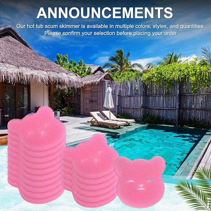 M METERXITY 40-Pack Hot Tub Scum Absorber, 12x12 Cm/4.7x4.7 Inch Sponge Little Bear Pattern Scum Balls for Spa, Bathtub and Swimming Pool to Soak Up Oils Bathtub Accessories [Pink]