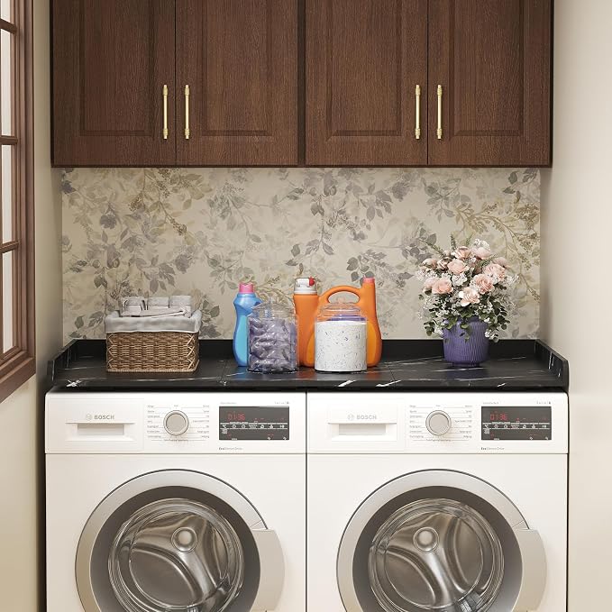 Lifewit Washer Dryer Countertop, Melamine Covers with Edge Rails for The Top, Laundry Room Storage and Organization, Spice Type, Hold 200lbs, Black Marble, 54" x 27.5"