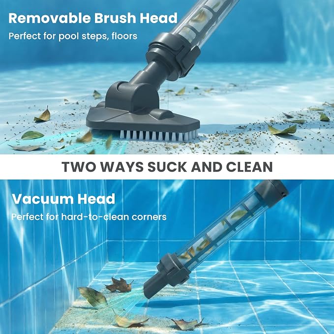 Pool Vacuum for Above Ground Pool & Hot Tub Vacuum, Cordless Pool Cleaner with 60 Mins Running Time, Rechargeable Stick Lightweight Spa Vac, Ideal for Fast Sand & Debris Removal in All Pool Types