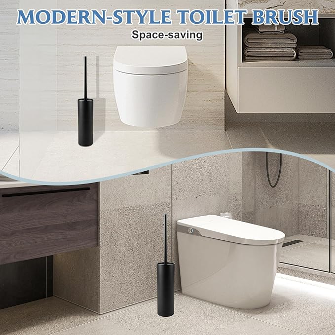 Stainless Steel Toilet Brush,Toilet Bowl Brush and Holder Set,Scratch Resistant Stainless Steel Toilet Brush with Long Handle,Toilet Cleaners with Replacement Head & Removable Inner Bowl,Space Saving