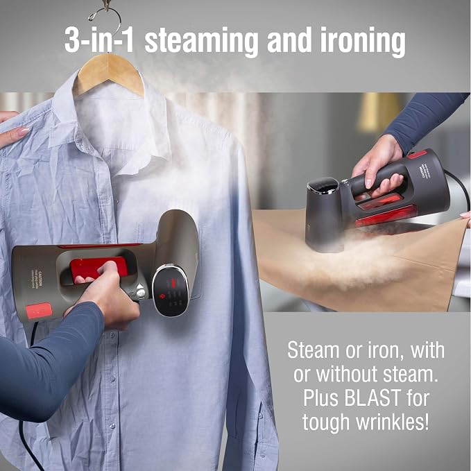 CHI Deluxe Digital 3-in-1 Handheld Garment Steamer & Steam Iron for Clothes, 9 Fabric Modes, 1725 Watts, 30-Second Heat-Up, 220 ml Water Tank, 8' Retractable Cord