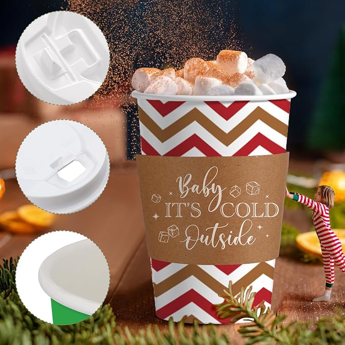 36 Sets/ 108 Pcs Christmas Paper Cups 16 oz Disposable to Go Coffee Cups with Lids and Sleeves Xmas Hot Cocoa Coffee Mug for Cold Drinks Hot Chocolate Holiday Christmas Party Supplies