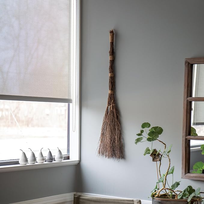 Scented Cinnamon Broom - 36 inch Heather Broom Stick with Rope Loop for Easy Hanging - Traditional and Rustic Kitchen Decor, Witchy Home Decor for Halloween and Holiday Decorations