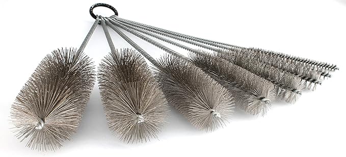 12 Inch Pipe Cleaning Brush Set with Stainless Steel Bristles, 8 Piece Variety Pack | for Auto Parts, Bottles, Guns, Tubes, etc.
