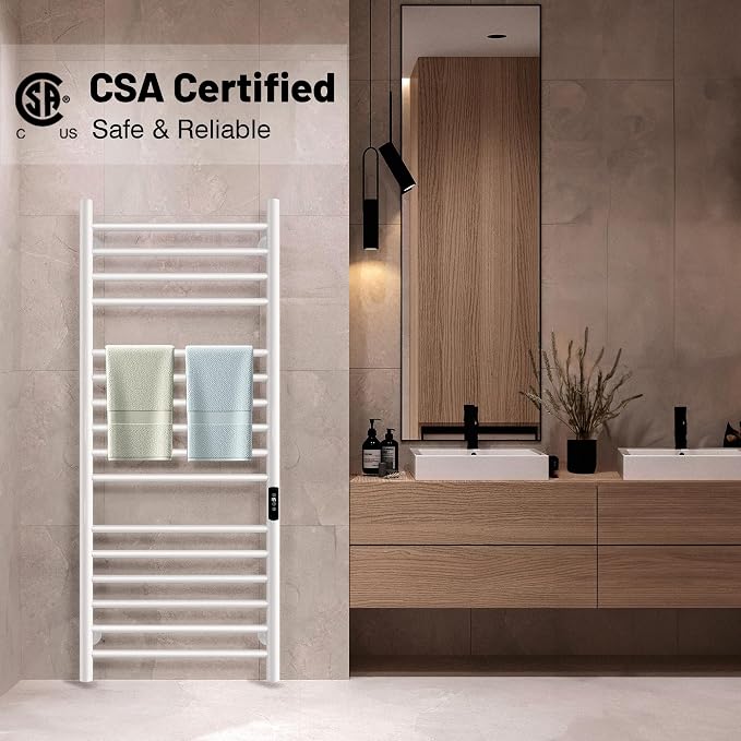 45.3"(L) x 19.5"(W) Wall Mounted Towel Warmer, Heated Towel Racks for Bathroom, Towel Dryer Heater, 16-Bars White, CSA Certified.