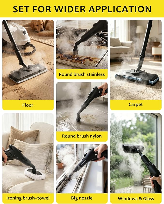 Steam Cleaner, Steamer Mop Cleaning For Home With 20 Accessories | High Temperature 248°F 120°C, Safety Lock, Floor, Window, Oven, Grout, Sealed Tile, Upholstered Furniture, Kitchen, Bathroom