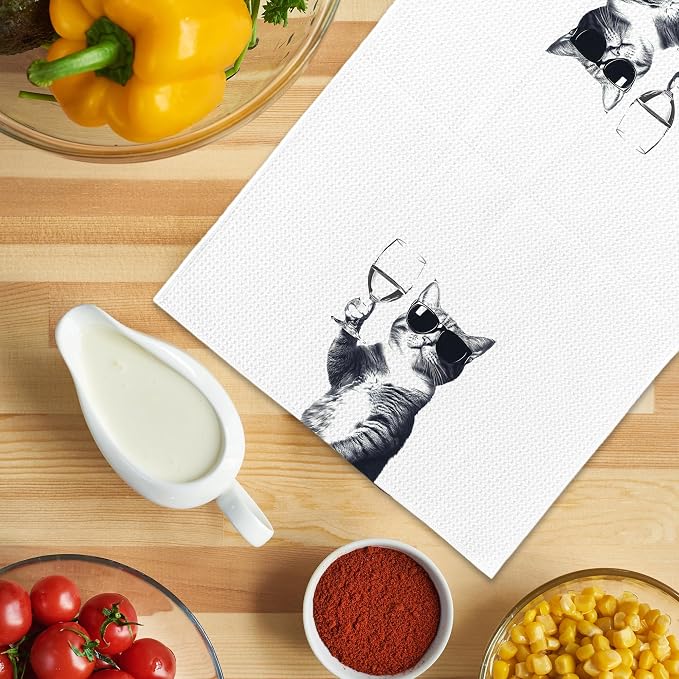 Funny Cat Wine Kitchen Towels, Gifts for Dog Wine Lovers, Bar Accessories Dish Tea Towels for Kitchen, Dog Owners Housewarming Gift Decorative Hand Towel 16x24 Inch