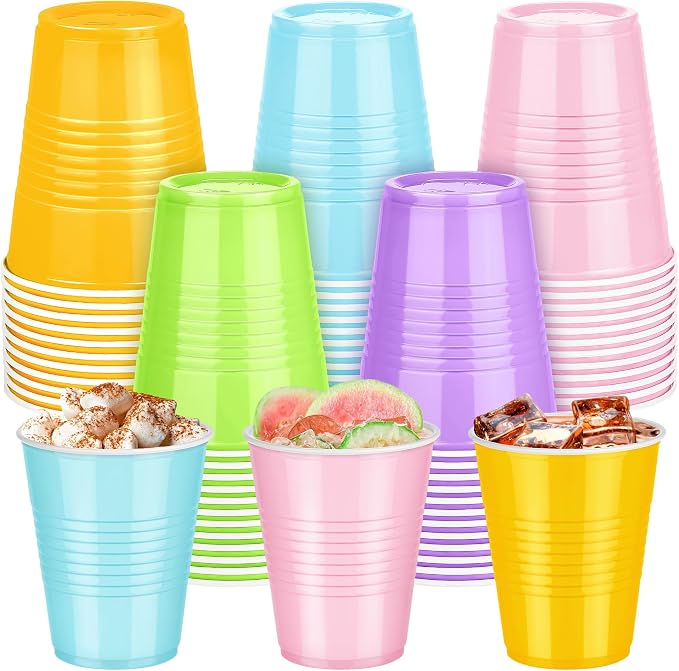 Kochorie 50 Pack Disposable Plastic Cups 12 Ounce Drinking Party Cups Bulk Party Cups for Spring Easter Parties Wedding Birthday Graduation Picnics Events, Pastel Rainbow