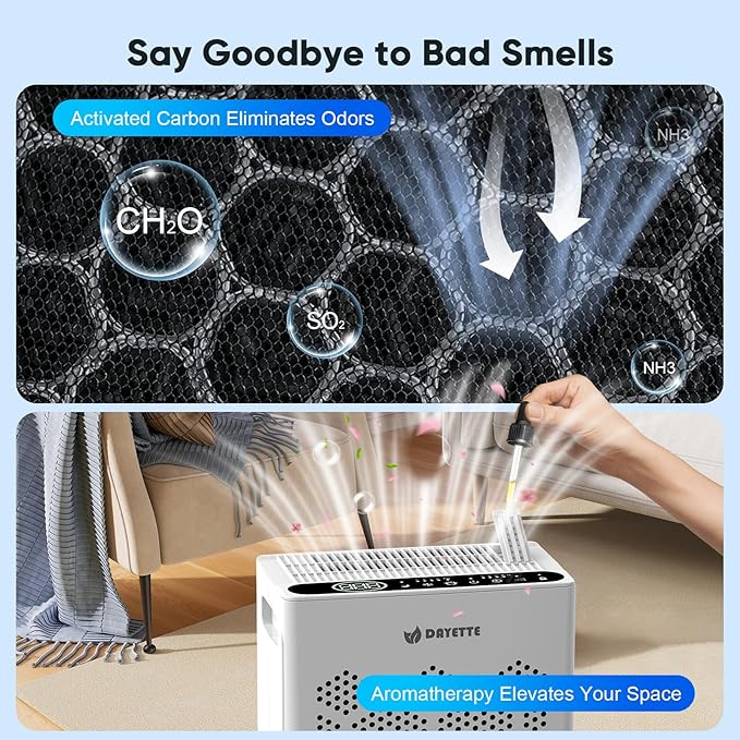 Air Purifier for Home Bedroom Large Room Up to 2400 Ft², H14 HEPA Filter Air Cleaner with Washable Pre-Filter, Aromatherapy, AQI Display, Pet Mode for Pets, Allergies, Dust, Pollen