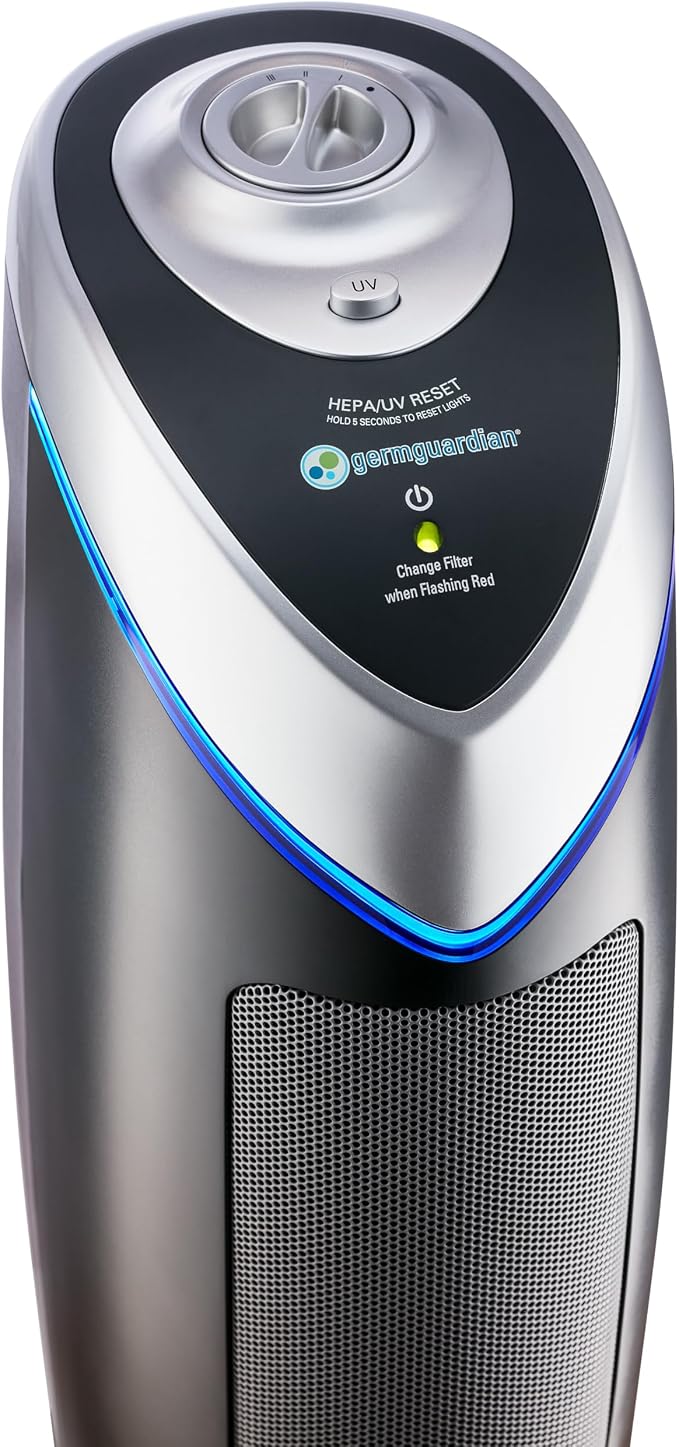 Germ Guardian AC4825 Air Purifier Bundle with FLT4825 True HEPA Replacement Filter, Quietly Filters Allergies, Pollen, Smoke, Dust, Pet Dander, Mold,Odors, UV Light Sanitizer Eliminates Germs, 22 in.