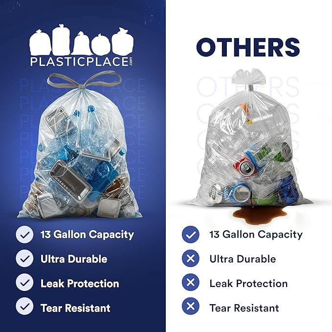 Plasticplace 4-6 Gallon White Drawstring Bags, 100% Prime Material, 17x20, 0.7 Mil, 200/Case