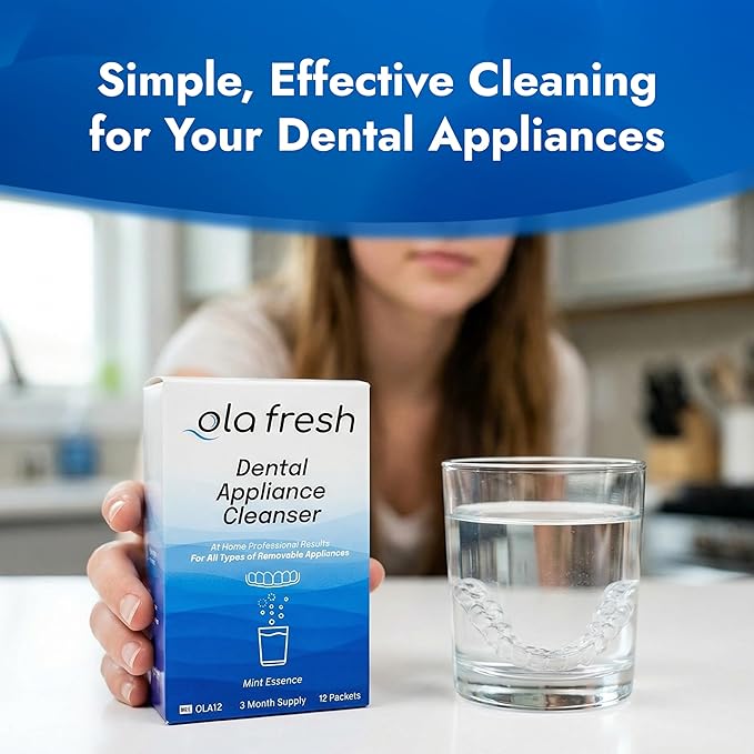 TCS Fresh Retainer Cleaner – Powder Solution for Denture, Aligner, Nightguard, Mouthguard & Retainer – Mint Essence Flavor, 12 Packets (3 Month Supply)