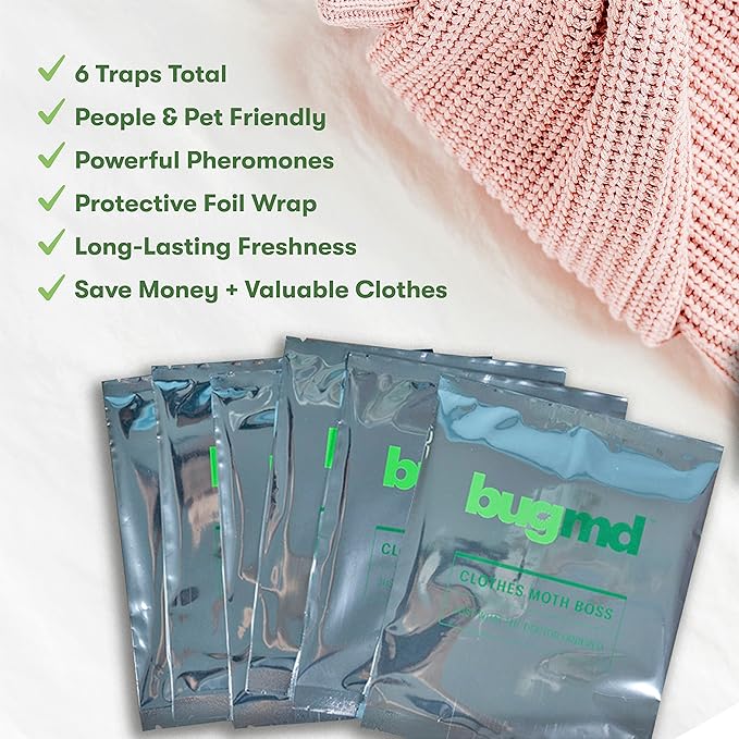 BugMD Clothes Moth Boss Traps (6 Count, Green) and Pantry Pest Patrol (6 Count, White) Bundle