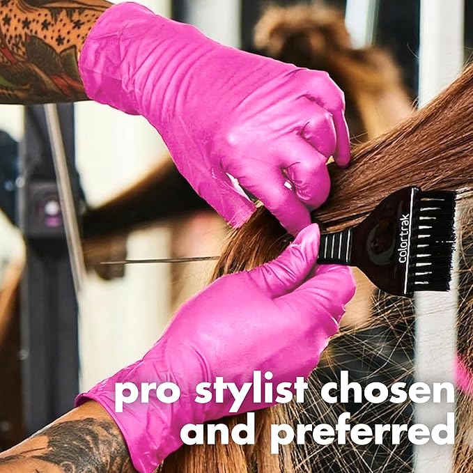 Colortrak Disposable Nitrile Gloves, Magenta, Luminous Collection Latex-Free, Powder-Free Hair Color Gloves for Chemical Processing & Salon Services, 100 Count, Large
