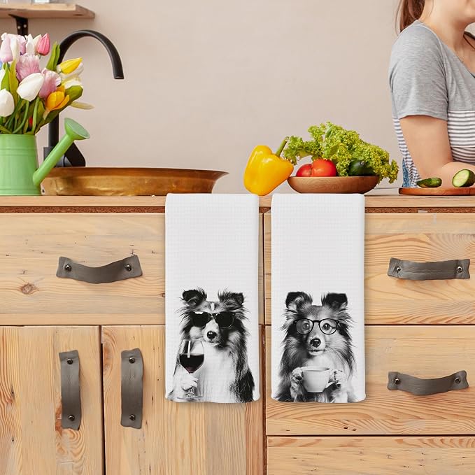 Funny Chef Shetland Sheepdog Kitchen Towels Set of 2, Shetland Sheepdog Dog Gifts for Women Dish Tea Towels for Kitchen, Dog Mom Lovers Owner Gifts Decorative Hand Towel, 16x24 Inch
