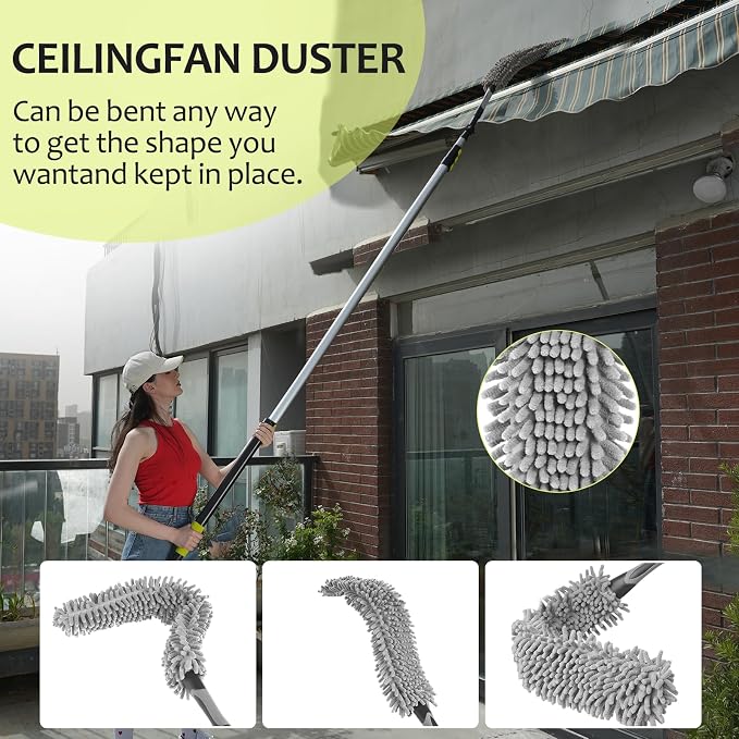 【Upgrade Anti Rotation 】 36ft High Reach Duster Kit,5-36ft Lightweight Aluminum Alloy Extension Rod,7-Piece Set,210° Steering Head Clean Various Angle,for Cleaning Ceiling,High Wall