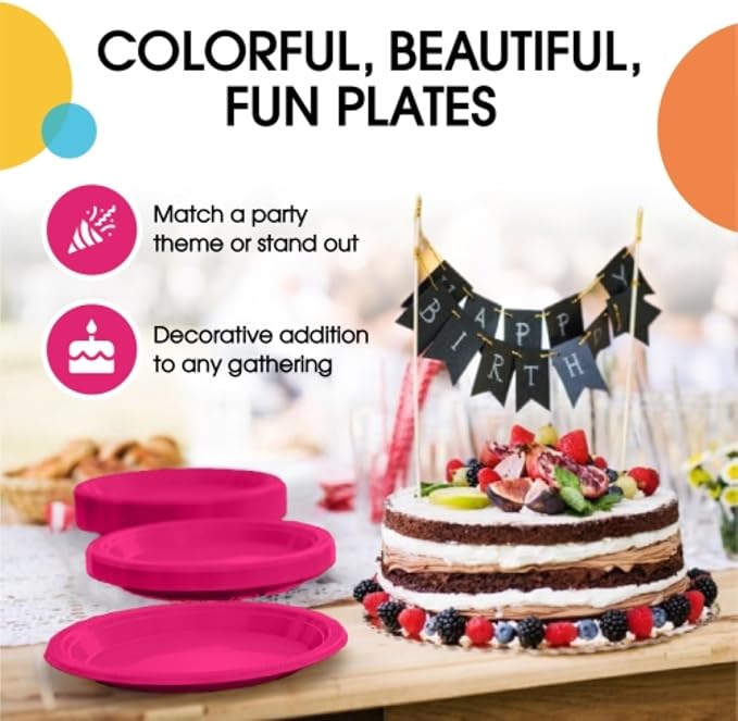 Exquisite Party Solids Cerise Plastic Plates For Party Supplies 9" Cerise Disposable Plates Heavy Duty 50 Pcs Plastic Dinnerware Sets Heavy Duty 350 GSM Disposable Dinnerware Set