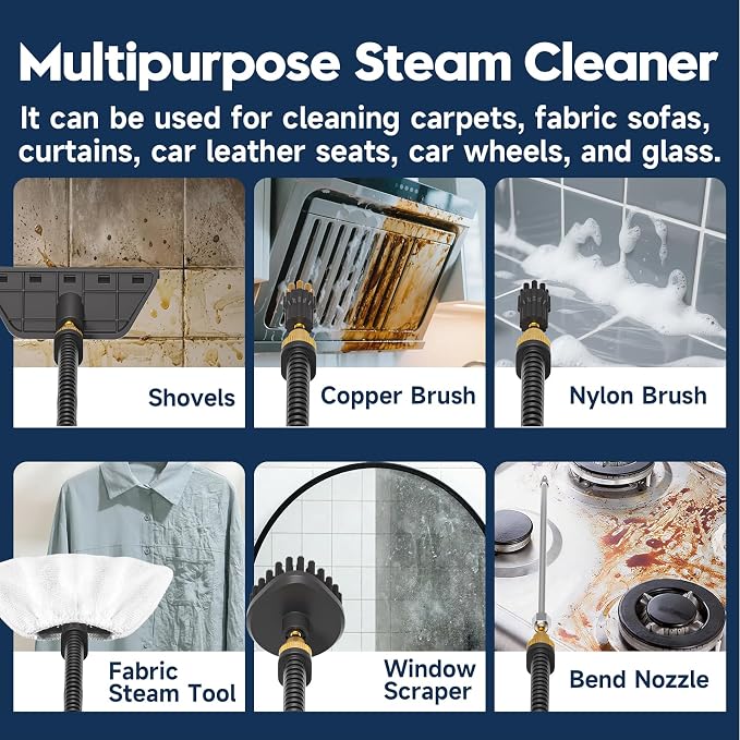 KEROMEE Steam Cleaner, 1500W High Pressure Steamer with 1.27Qt Tank, 15s Fast Heat, 6-Level Adjustable Steam, Portable Machine with 15pcs Kit for Dirt, Grease, Grout, Tile, Floor, Car Detailing