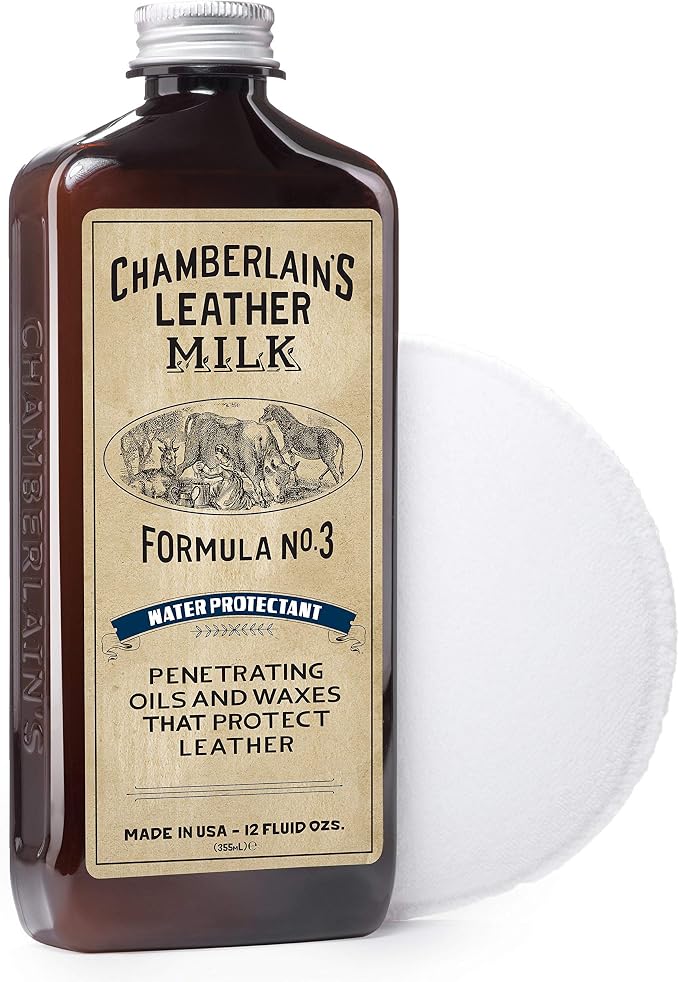 Leather Milk Leather Water Repellent and Protector - Water Protectant No. 3 - All Natural, Non-Toxic Water Proofer and Liquid Sealant. Made in the USA. 2 Sizes. Includes Premium Applicator Pad!