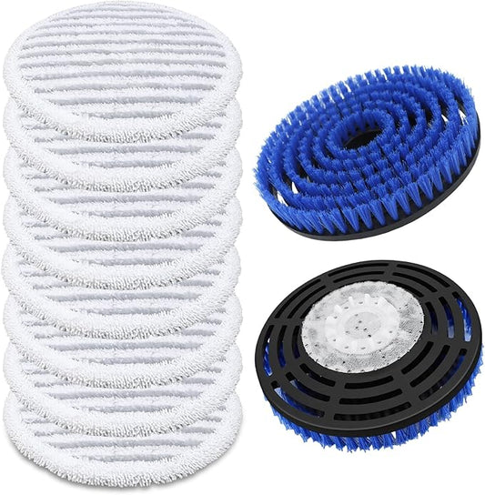 Steam Mop Pads Replacement Brush Head for Shark Steam Mop Professional Cleaning and Polishing Compatible with Shark S8201/S7000/S7001 Series for Deep Cleaning Hard Floors, 8 Mop Pads and 2 Brush Head