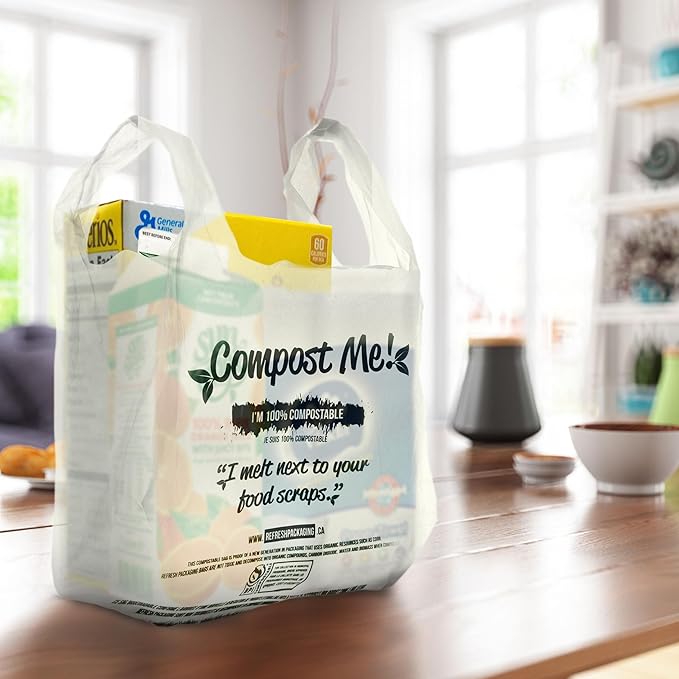 Compost Bags - 100% Certified Kitchen Garbage Bag for Shopping & Grocery - Green Bin Bags with Handles - 30 Pack